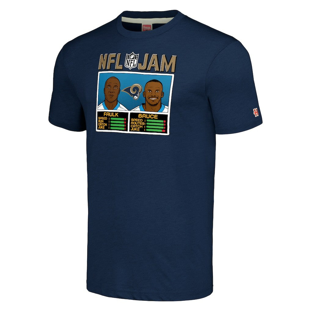 Isaac Bruce & Marshall Faulk Los Angeles Rams Homage Unisex NFL Jam Retired Tri-Blend T-Shirt - Navy on sale