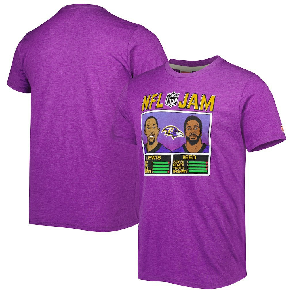 Ray Lewis & Ed Reed Baltimore Ravens Homage Unisex NFL Jam Retired Tri-Blend T-Shirt - Heather Purple discount