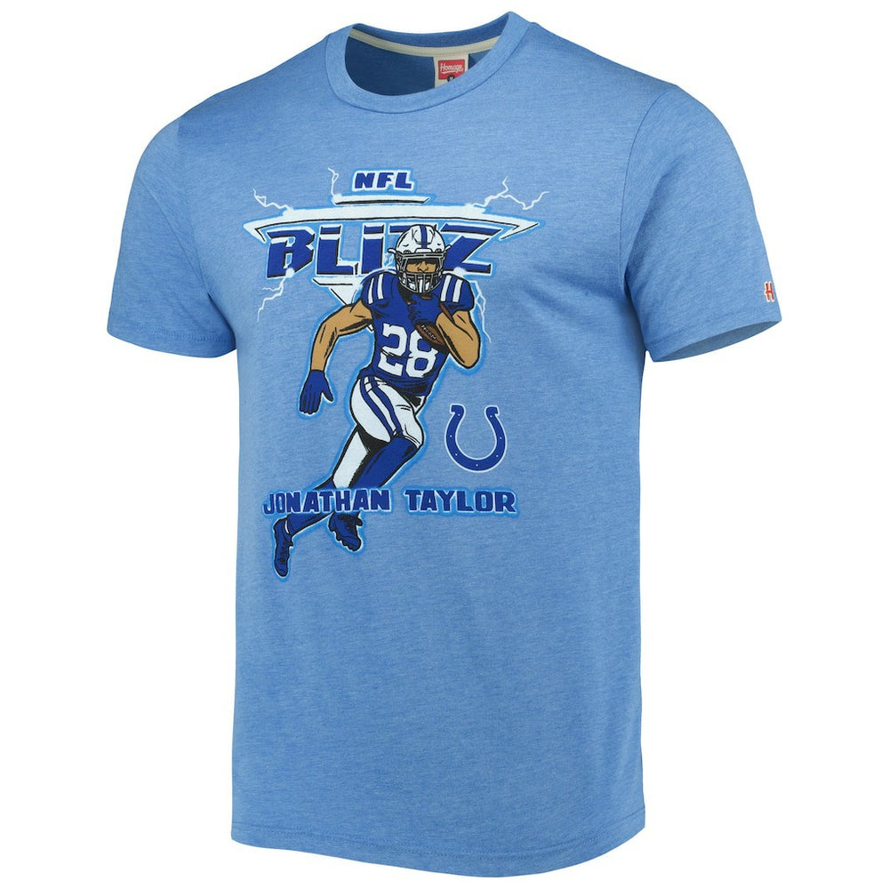 Jonathan Taylor Indianapolis Colts Homage Unisex NFL Blitz Player Tri-Blend T-Shirt - Heathered Heather Royal sale