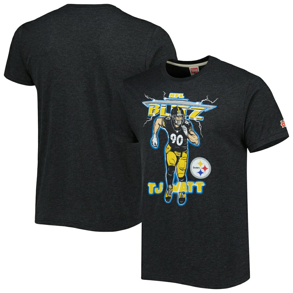 T.J. Watt Pittsburgh Steelers Homage Unisex NFL Blitz Player Tri-Blend T-Shirt - Heathered Heather Charcoal online