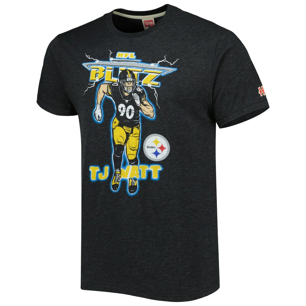 T.J. Watt Pittsburgh Steelers Homage Unisex NFL Blitz Player Tri-Blend T-Shirt - Heathered Heather Charcoal online