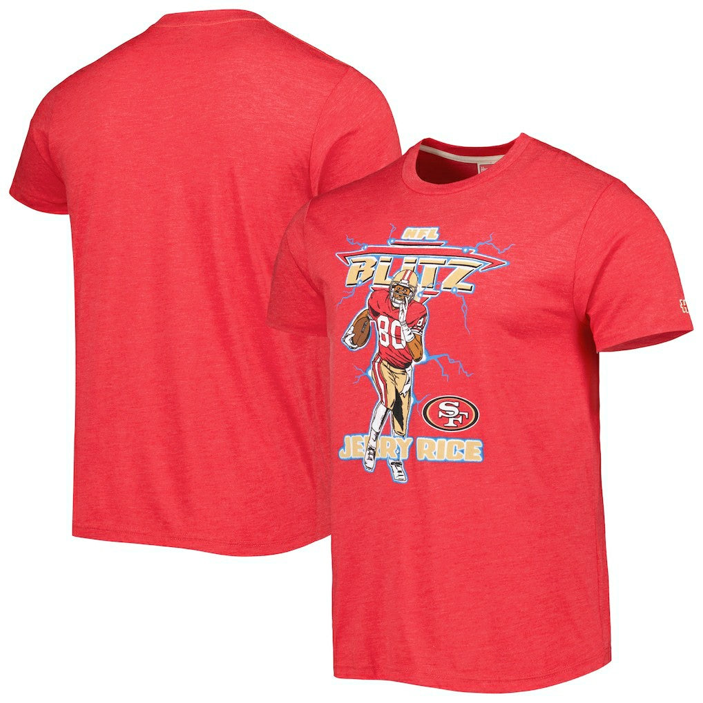 Jerry Rice San Francisco 49ers Homage Unisex NFL Blitz Retired Player Tri-Blend T-Shirt - Heathered Scarlet online