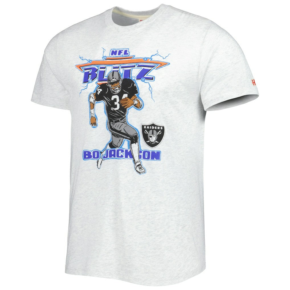 Bo Jackson Las Vegas Raiders Homage Unisex NFL Blitz Retired Player Tri-Blend T-Shirt - Heathered Ash discount
