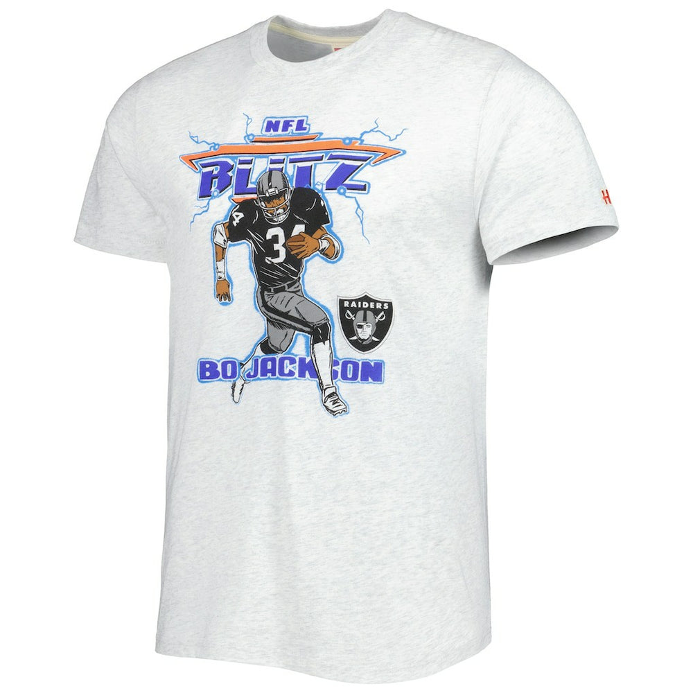 Bo Jackson Las Vegas Raiders Homage Unisex NFL Blitz Retired Player Tri-Blend T-Shirt - Heathered Ash discount