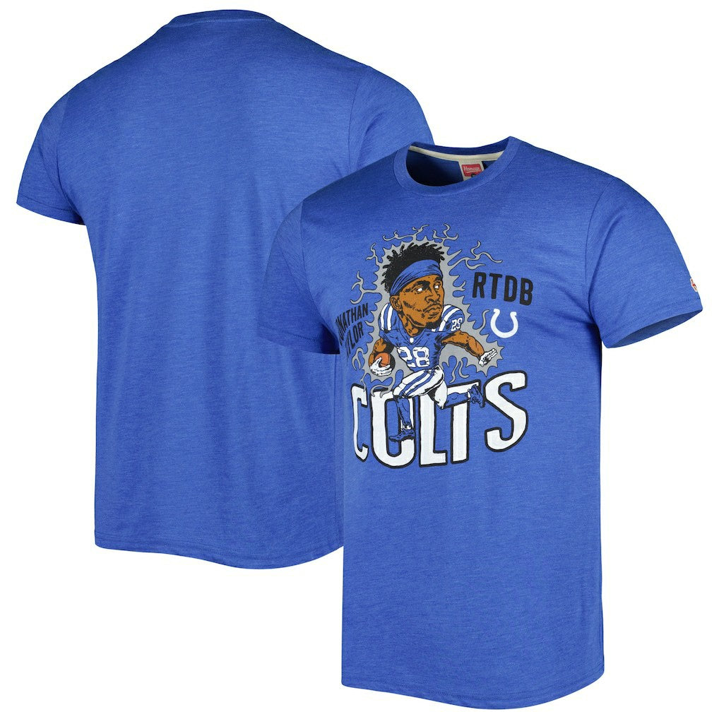 Jonathan Taylor Indianapolis Colts Homage Unisex Caricature Player Tri-Blend T-Shirt - Heather Royal on sale