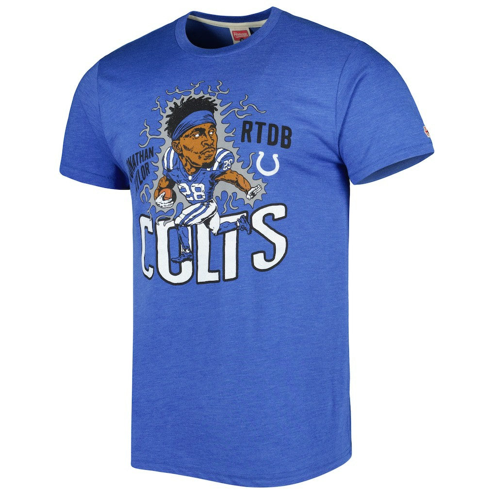 Jonathan Taylor Indianapolis Colts Homage Unisex Caricature Player Tri-Blend T-Shirt - Heather Royal on sale