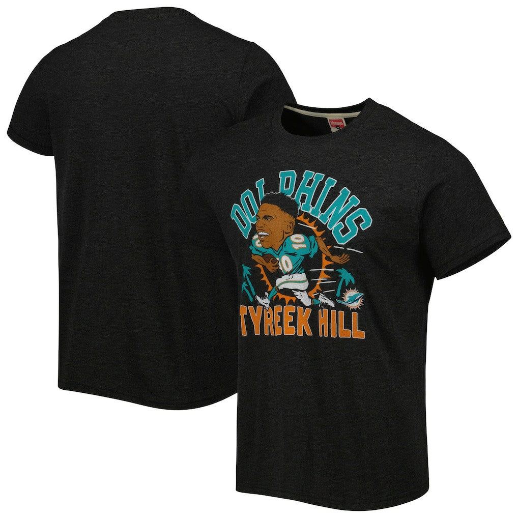 Tyreek Hill Miami Dolphins Homage Unisex Caricature Player Tri-Blend T-Shirt - Heather Black for sale