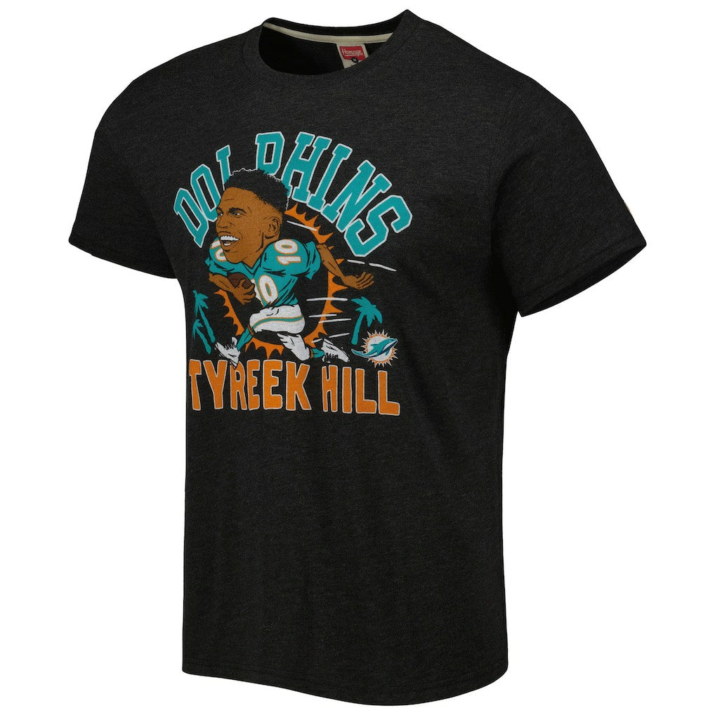 Tyreek Hill Miami Dolphins Homage Unisex Caricature Player Tri-Blend T-Shirt - Heather Black for sale