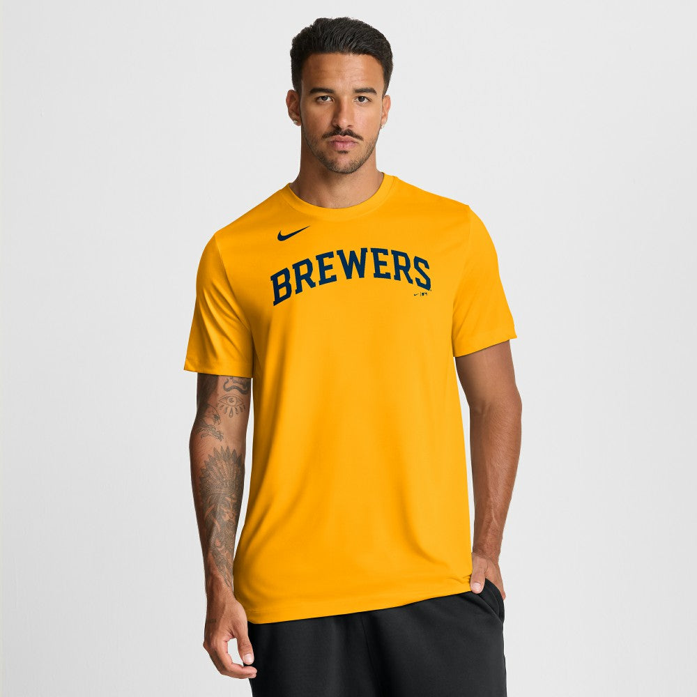 Milwaukee Brewers New Legend Wordmark Dri-FIT T-Shirt - Gold | Nike
