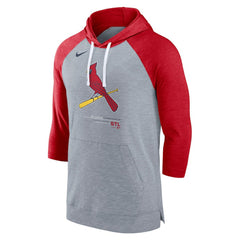 St. Louis Cardinals Baseball Raglan 3/4-Sleeve Pullover Hoodie - Heather Gray/Heather Red | Nike