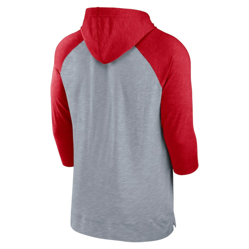 St. Louis Cardinals Baseball Raglan 3/4-Sleeve Pullover Hoodie - Heather Gray/Heather Red | Nike