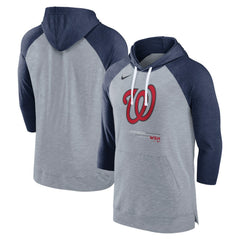 Washington Nationals Baseball Raglan 3/4-Sleeve Pullover Hoodie - Heather Gray/Heather Navy | Nike