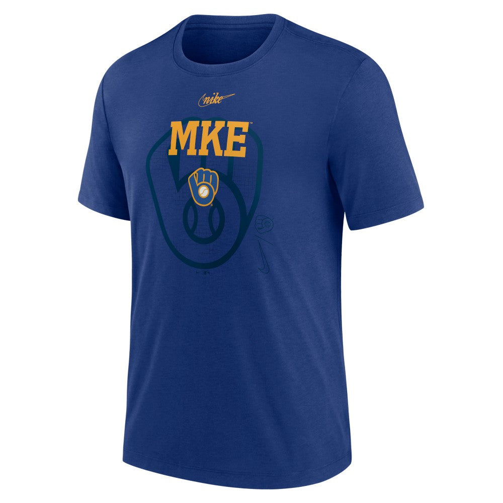 Milwaukee Brewers Rewind Retro Tri-Blend T-Shirt - Royal | Nike