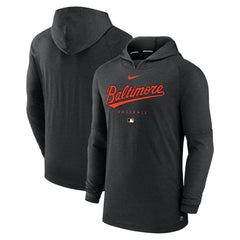 Baltimore Orioles Authentic Collection Lightweight Dri-FIT Hooded Pullover - Heather Black | Nike