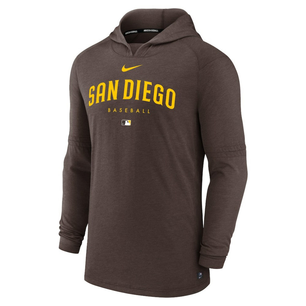 San Diego Padres Authentic Collection Lightweight Dri-FIT Hooded Pullover - Brown | Nike