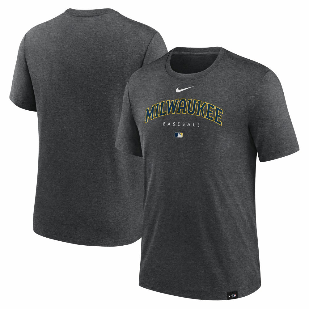 Milwaukee Brewers Authentic Collection Early Work Tri-Blend Performance T-Shirt - Heather Charcoal | Nike