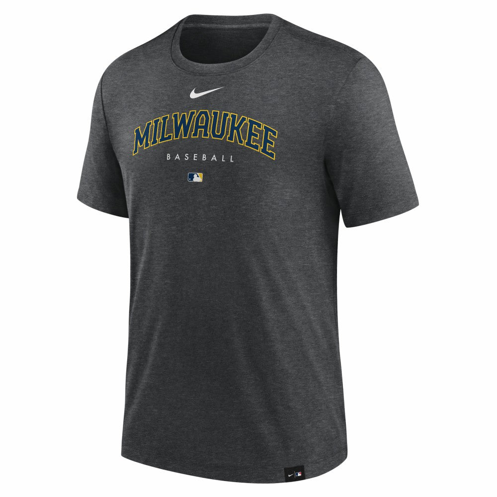 Milwaukee Brewers Authentic Collection Early Work Tri-Blend Performance T-Shirt - Heather Charcoal | Nike