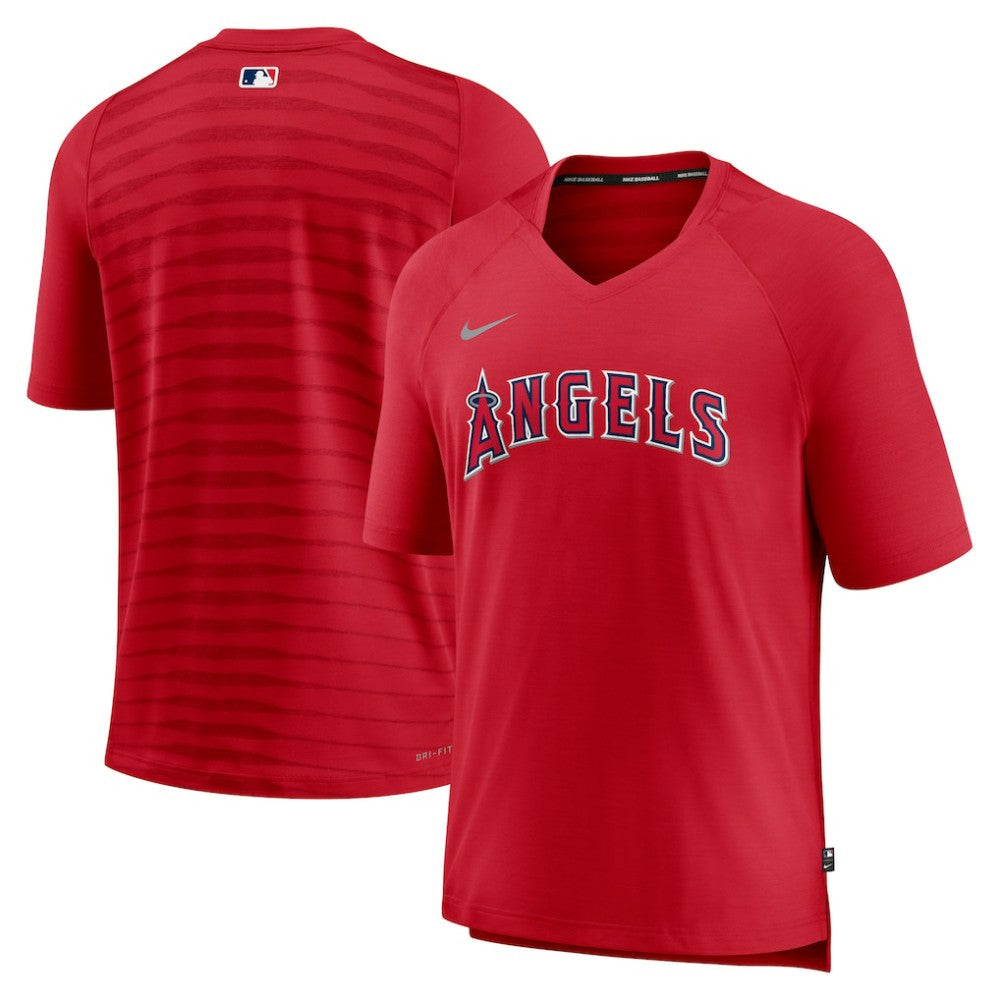 Los Angeles Angels Authentic Collection Pregame Raglan Performance V-Neck T-Shirt - Red | Nike
