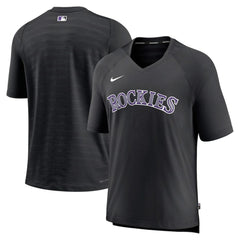 Colorado Rockies Authentic Collection Pregame Raglan Performance V-Neck T-Shirt - Black | Nike