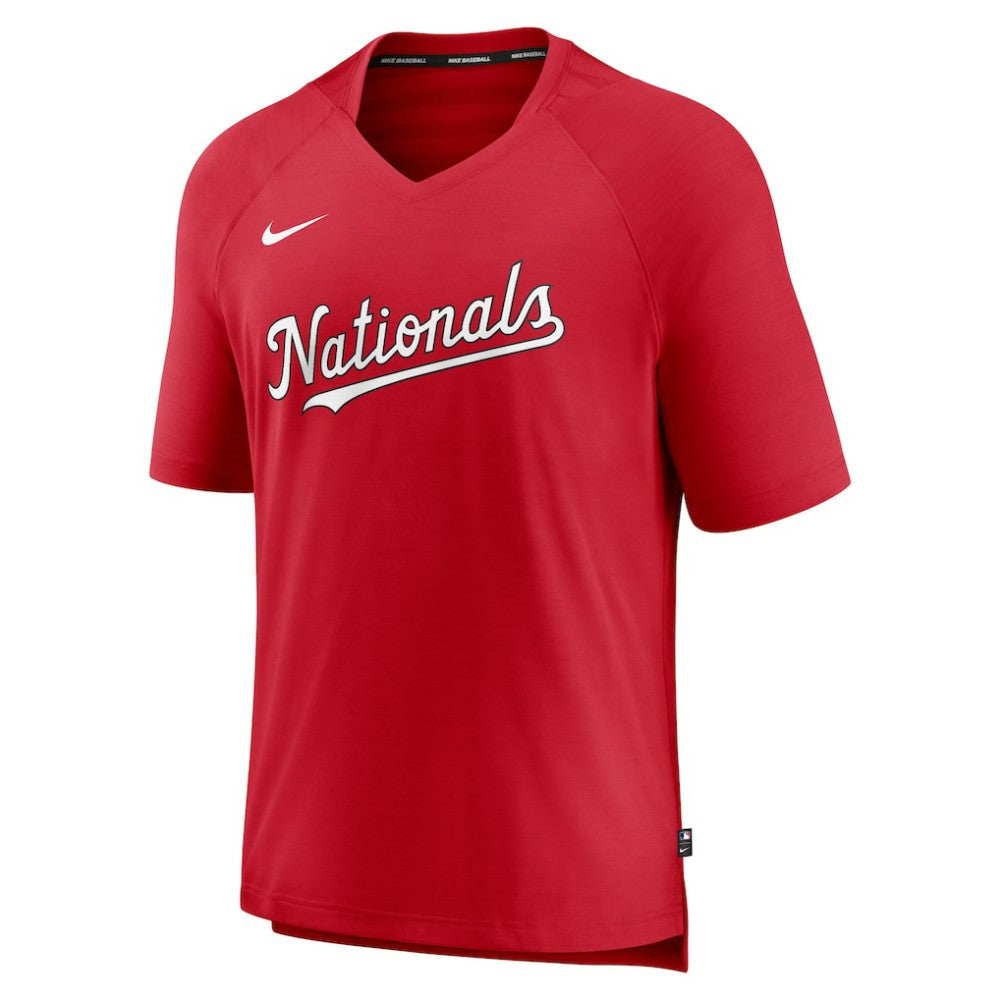 Washington Nationals Authentic Collection Pregame Raglan Performance V-Neck T-Shirt - Red | Nike