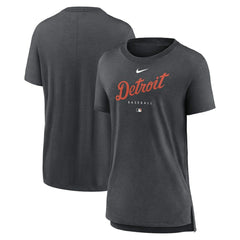 Detroit Tigers Women's Authentic Collection Early Work Tri-Blend T-Shirt - Heather Charcoal | Nike