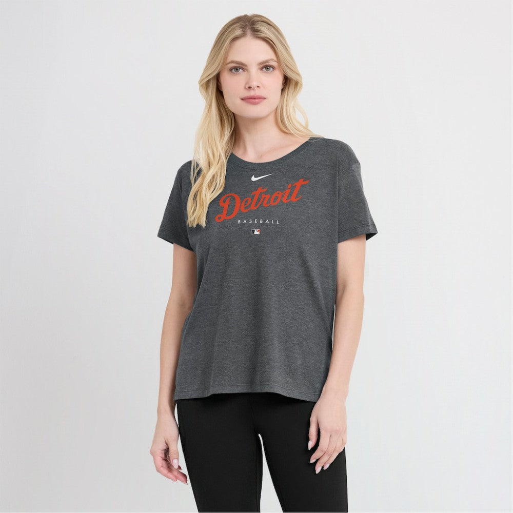 Detroit Tigers Women's Authentic Collection Early Work Tri-Blend T-Shirt - Heather Charcoal | Nike