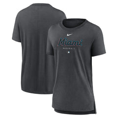 Miami Marlins Women's Authentic Collection Early Work Tri-Blend T-Shirt - Heather Charcoal | Nike
