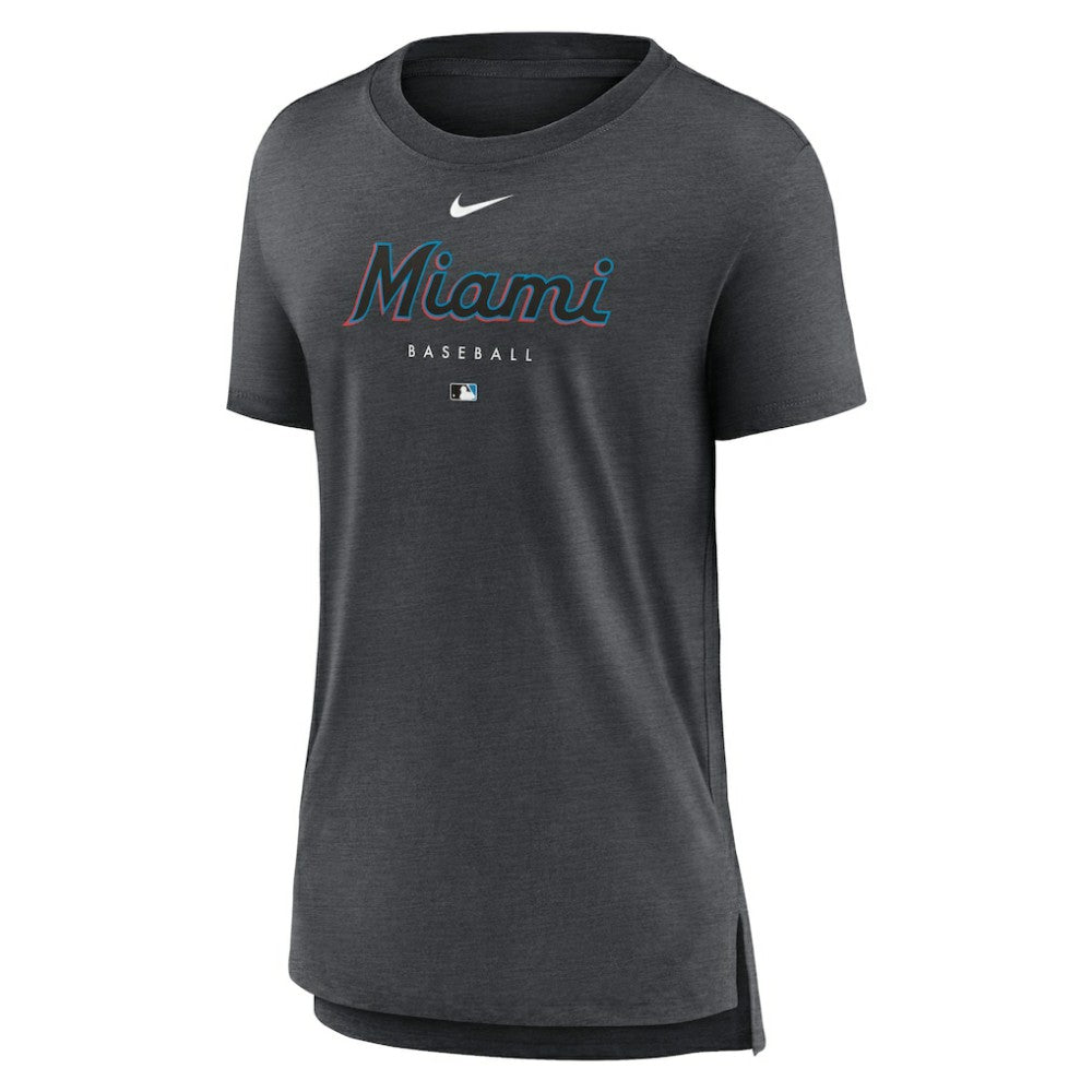 Miami Marlins Women's Authentic Collection Early Work Tri-Blend T-Shirt - Heather Charcoal | Nike