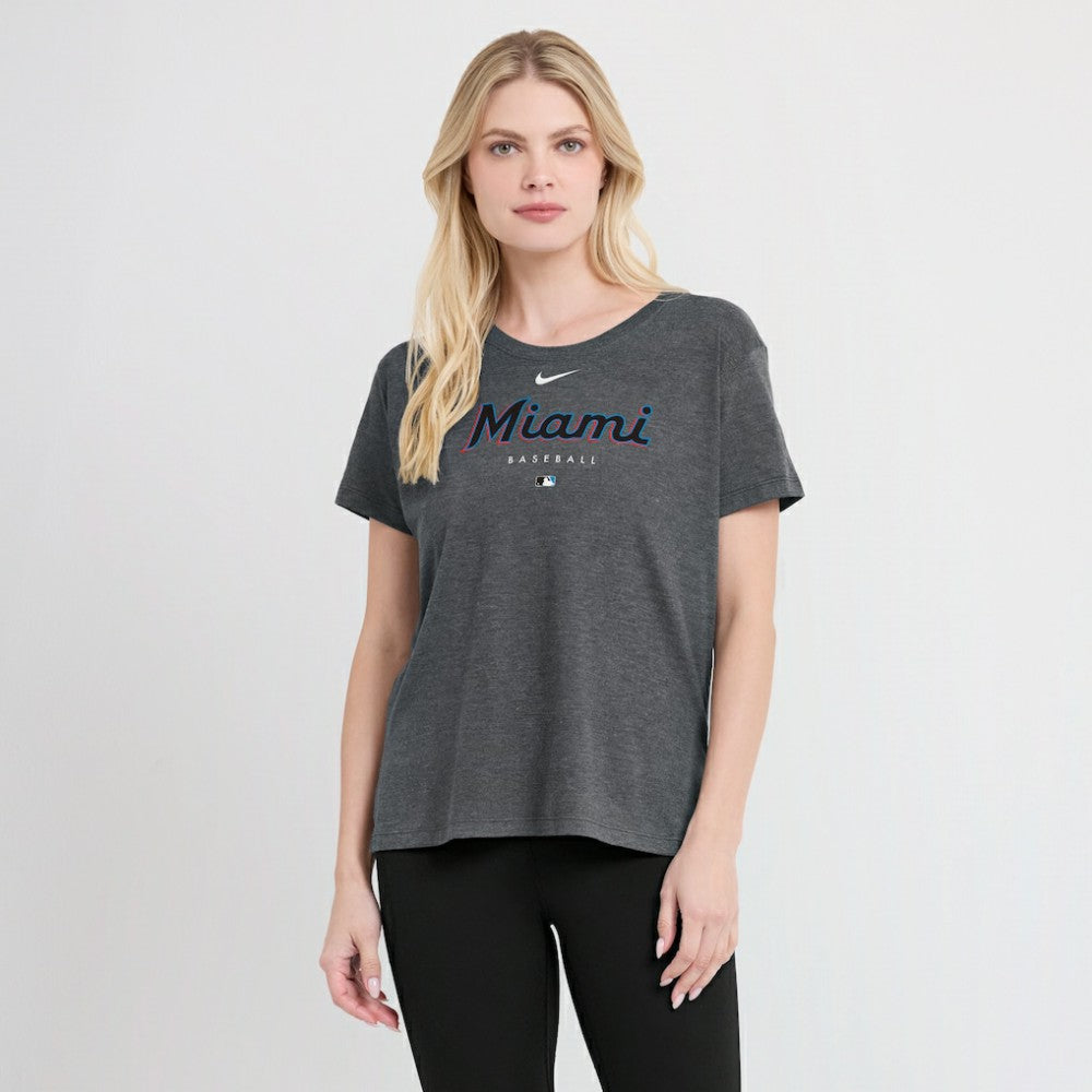 Miami Marlins Women's Authentic Collection Early Work Tri-Blend T-Shirt - Heather Charcoal | Nike