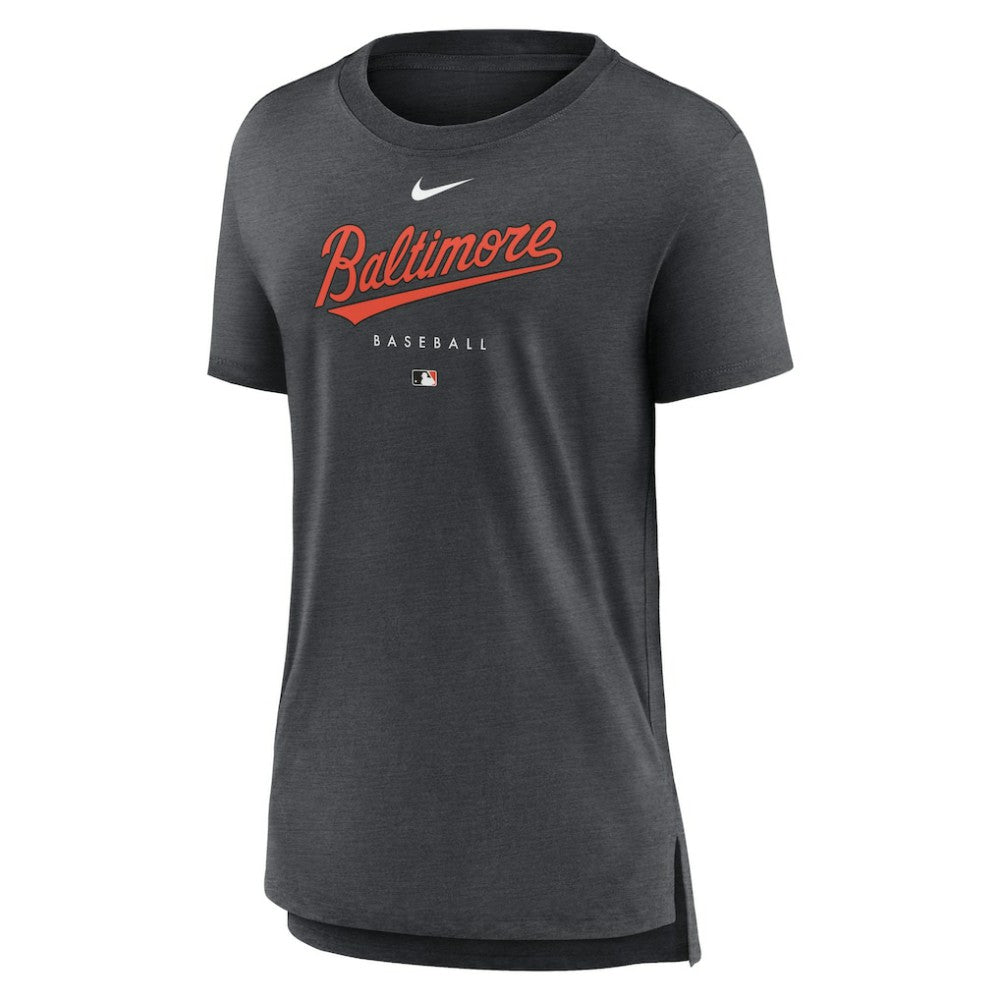 Baltimore Orioles Women's Authentic Collection Early Work Tri-Blend T-Shirt - Heather Charcoal | Nike