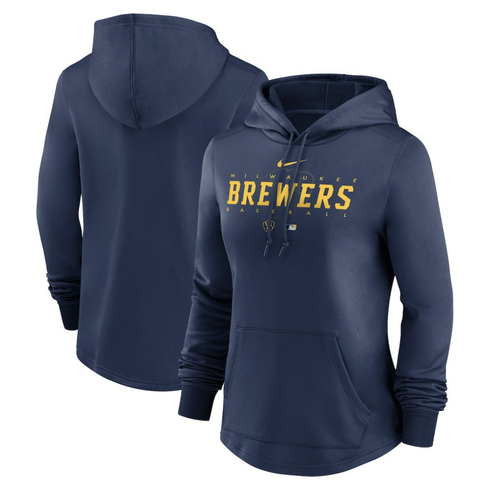 Milwaukee Brewers Women's Authentic Collection Pregame Performance Pullover Hoodie - Navy | Nike