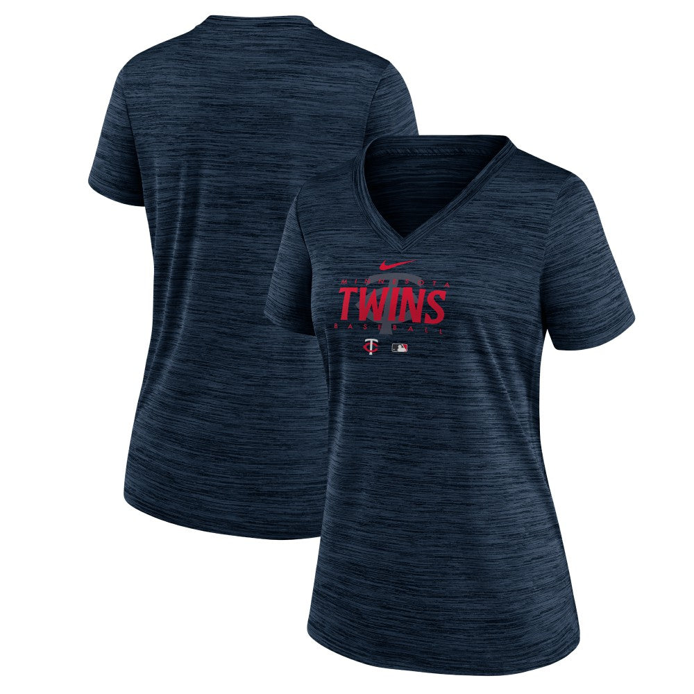Minnesota Twins Women's Authentic Collection Velocity Practice Performance V-Neck T-Shirt - Navy | Nike