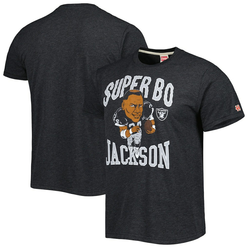 Bo Jackson Las Vegas Raiders Homage Unisex Unisex Caricature Retired Player Tri-Blend T-Shirt - Heather Black for sale