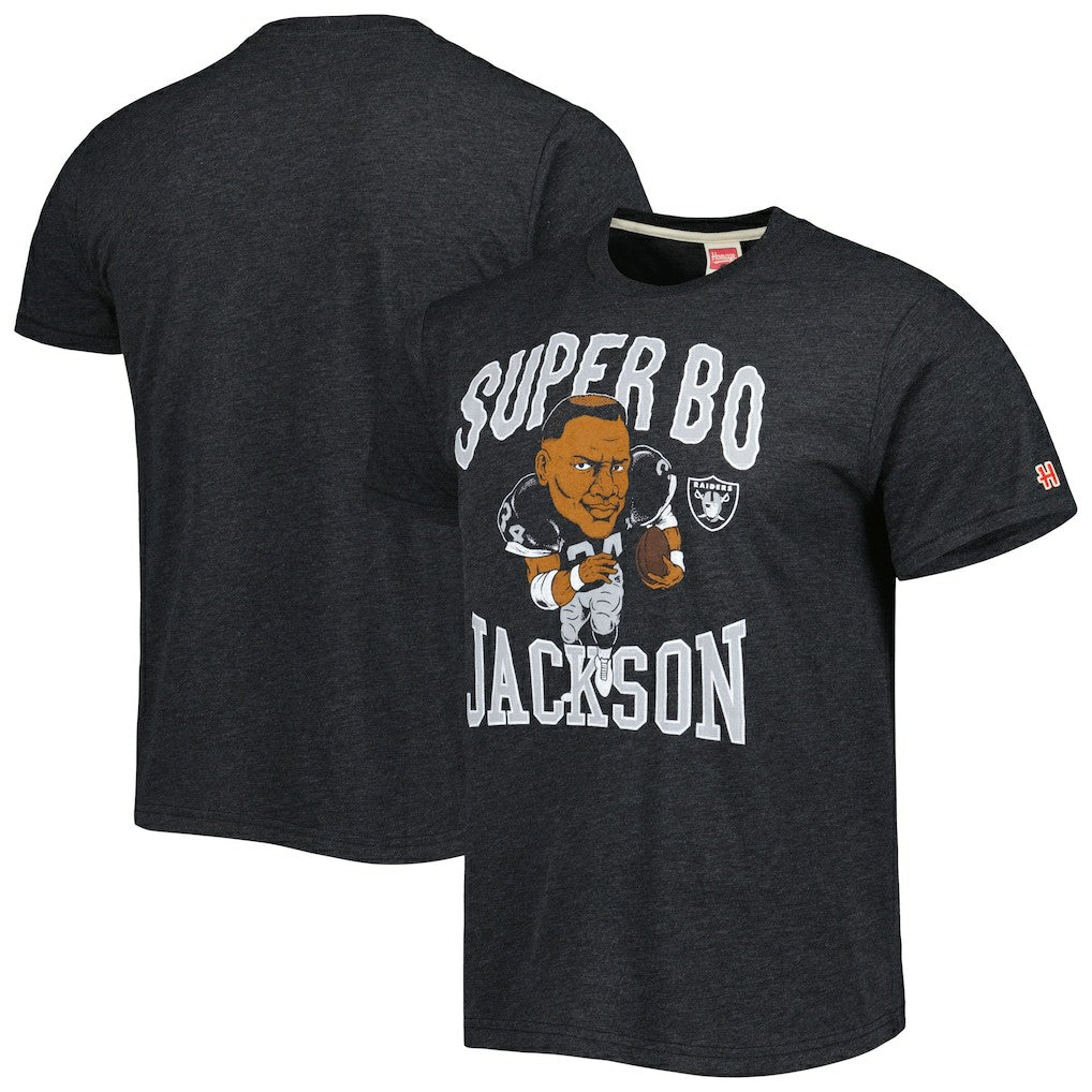 Bo Jackson Las Vegas Raiders Homage Unisex Unisex Caricature Retired Player Tri-Blend T-Shirt - Heather Black for sale