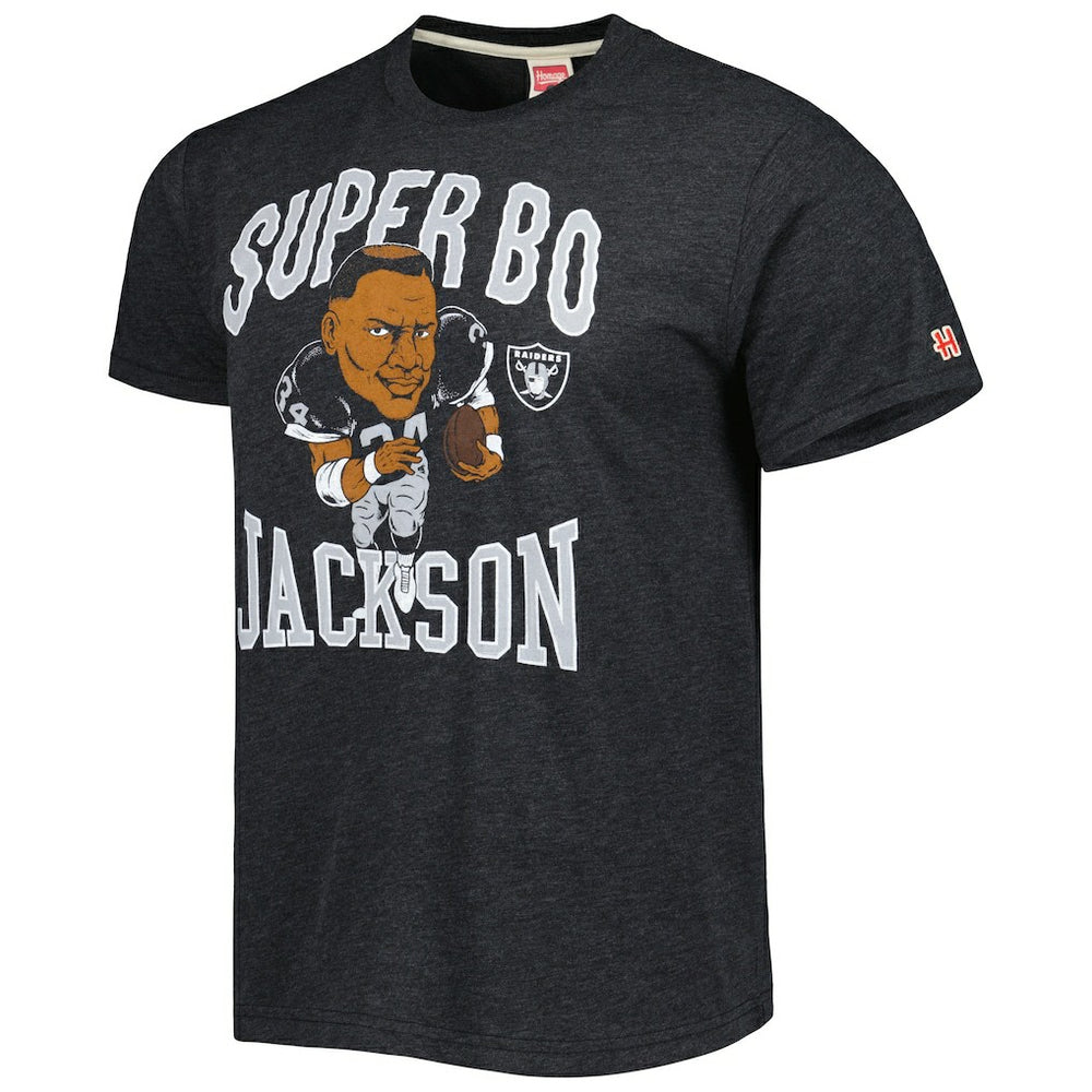 Bo Jackson Las Vegas Raiders Homage Unisex Unisex Caricature Retired Player Tri-Blend T-Shirt - Heather Black for sale