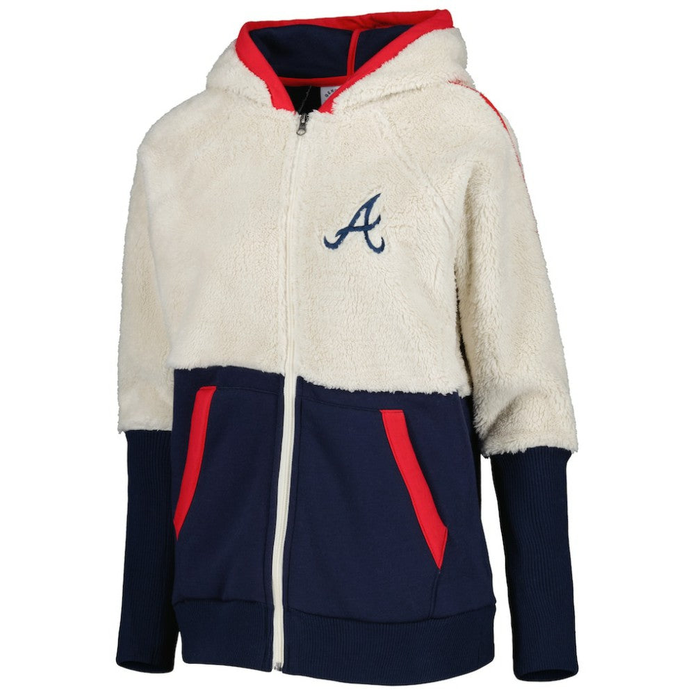 Atlanta Braves G-III 4Her by Carl Banks Women's Shuffle It Raglan Full-Zip Hoodie - Oatmeal/Navy