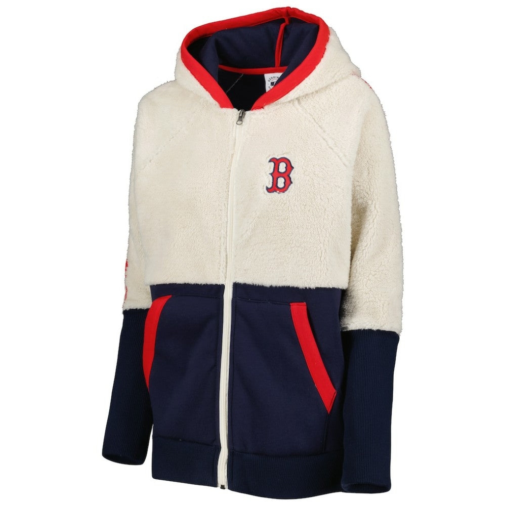 Boston Red Sox G-III 4Her by Carl Banks Women's Shuffle It Raglan Full-Zip Hoodie - Oatmeal/Navy