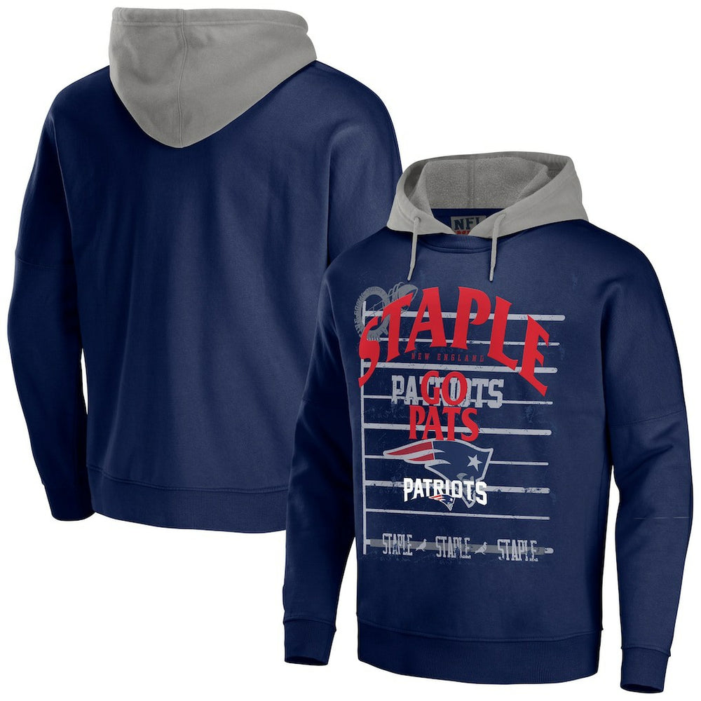 New England Patriots NFL x Staple Throwback Vintage Wash Pullover Hoodie - Navy discount