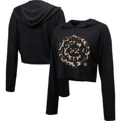 Chicago Cubs Majestic Threads Women's Leopard Cropped Hoodie - Black
