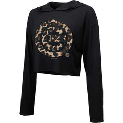 Chicago Cubs Majestic Threads Women's Leopard Cropped Hoodie - Black