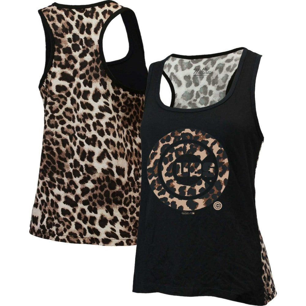 Chicago Cubs Majestic Threads Women's Leopard Tank Top - Black