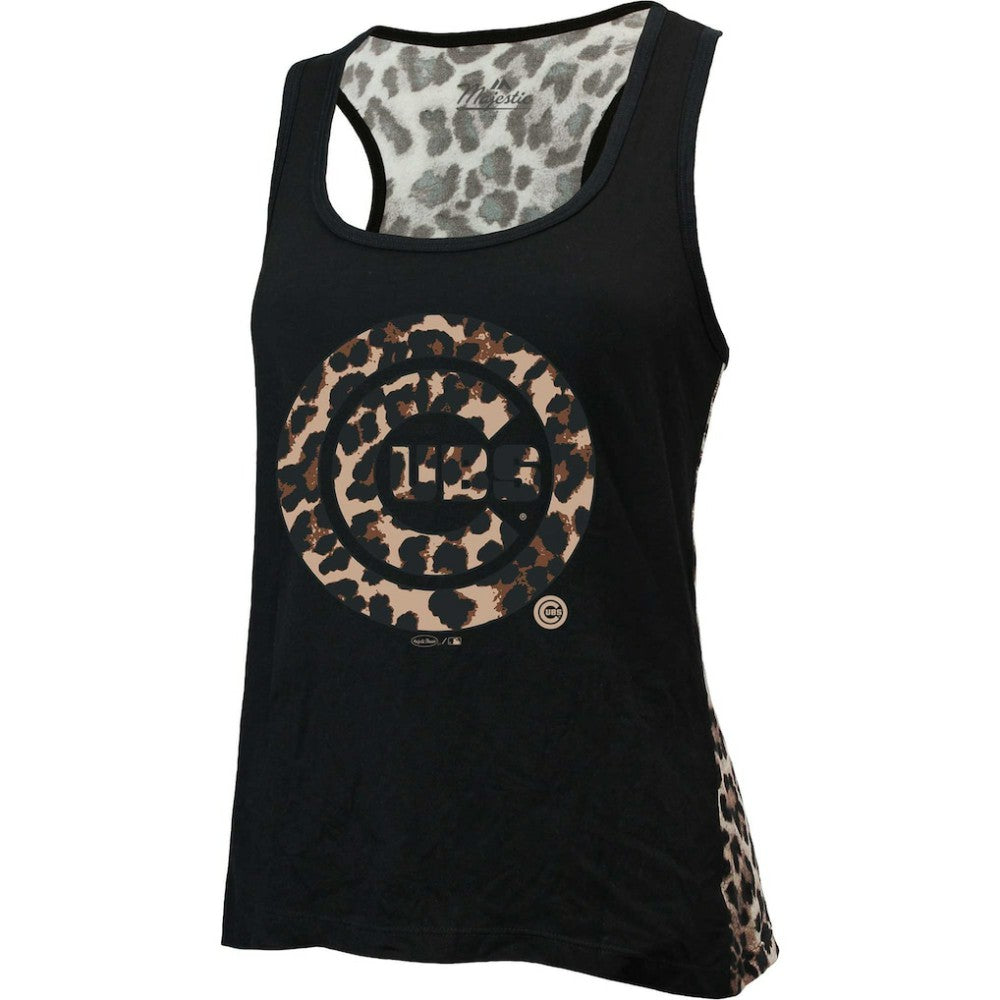 Chicago Cubs Majestic Threads Women's Leopard Tank Top - Black