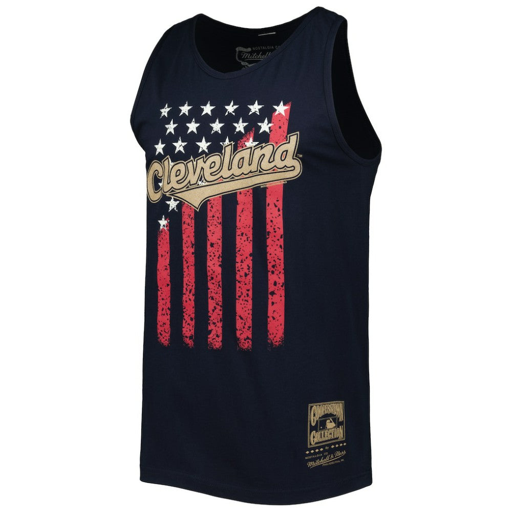 Cleveland Guardians Cooperstown Collection Stars and Stripes Tank Top - Navy | Mitchell & Ness