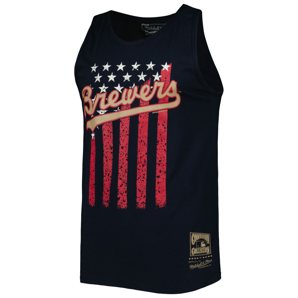Milwaukee Brewers Cooperstown Collection Stars and Stripes Tank Top - Navy | Mitchell & Ness
