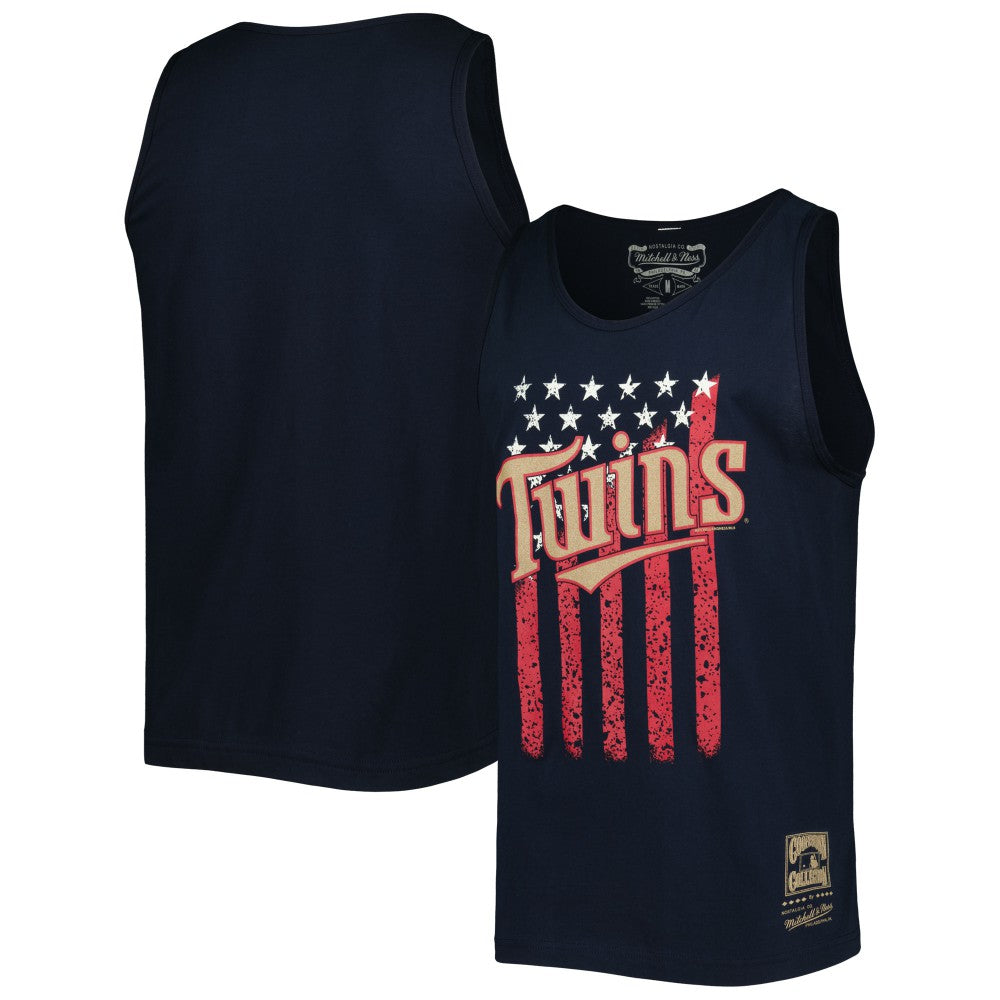 Minnesota Twins Cooperstown Collection Stars and Stripes Tank Top - Navy | Mitchell & Ness