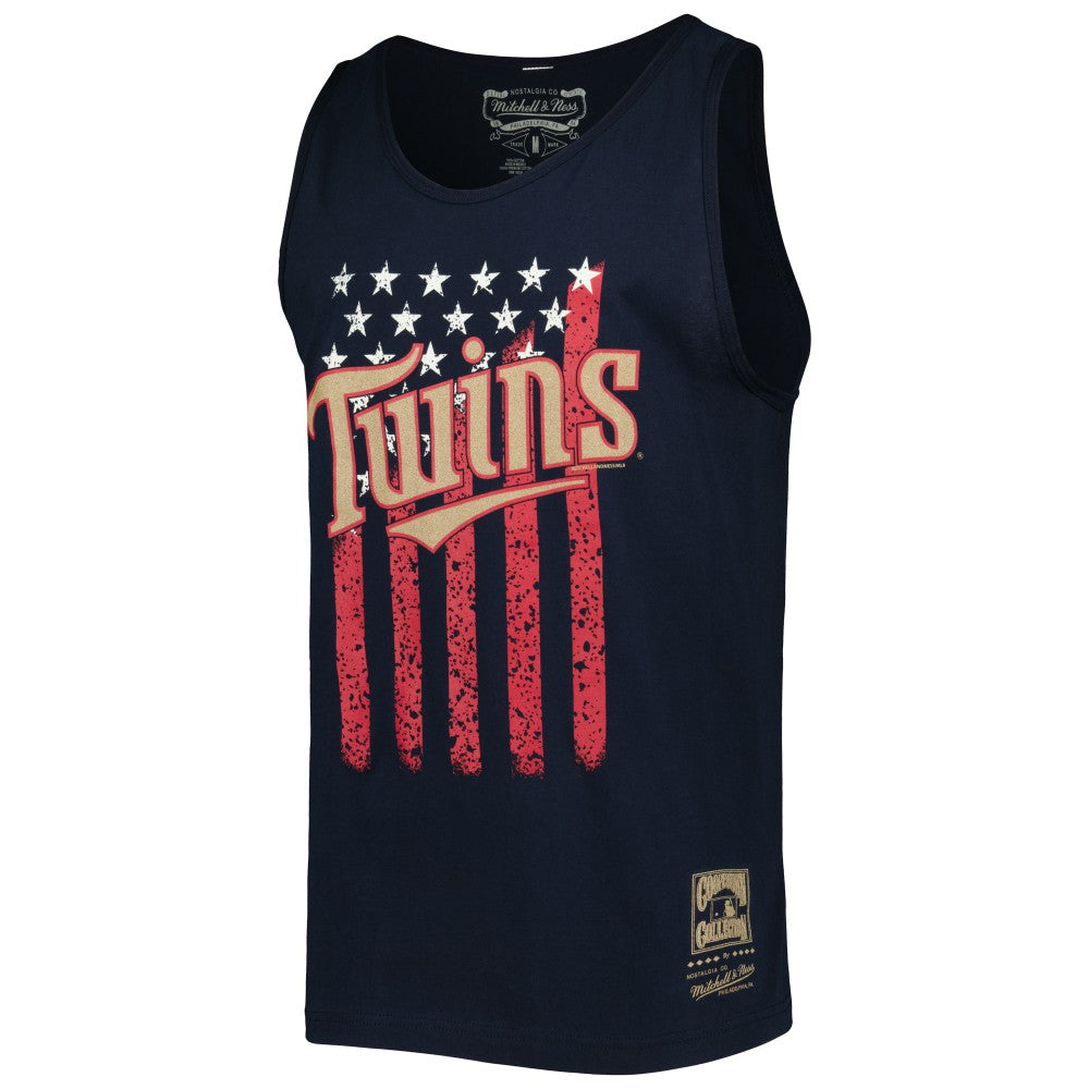 Minnesota Twins Cooperstown Collection Stars and Stripes Tank Top - Navy | Mitchell & Ness