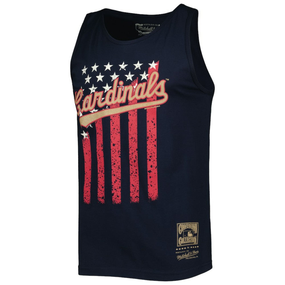 St. Louis Cardinals Cooperstown Collection Stars and Stripes Tank Top - Navy | Mitchell & Ness