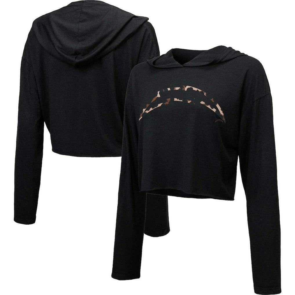Los Angeles Chargers Majestic Threads Women's Leopard Cropped Pullover Hoodie - Black discount
