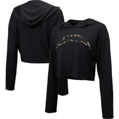 Los Angeles Chargers Majestic Threads Women's Leopard Cropped Pullover Hoodie - Black discount