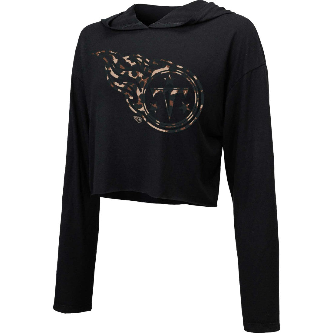 Tennessee Titans Majestic Threads Women's Leopard Cropped Pullover Hoodie - Black cheap